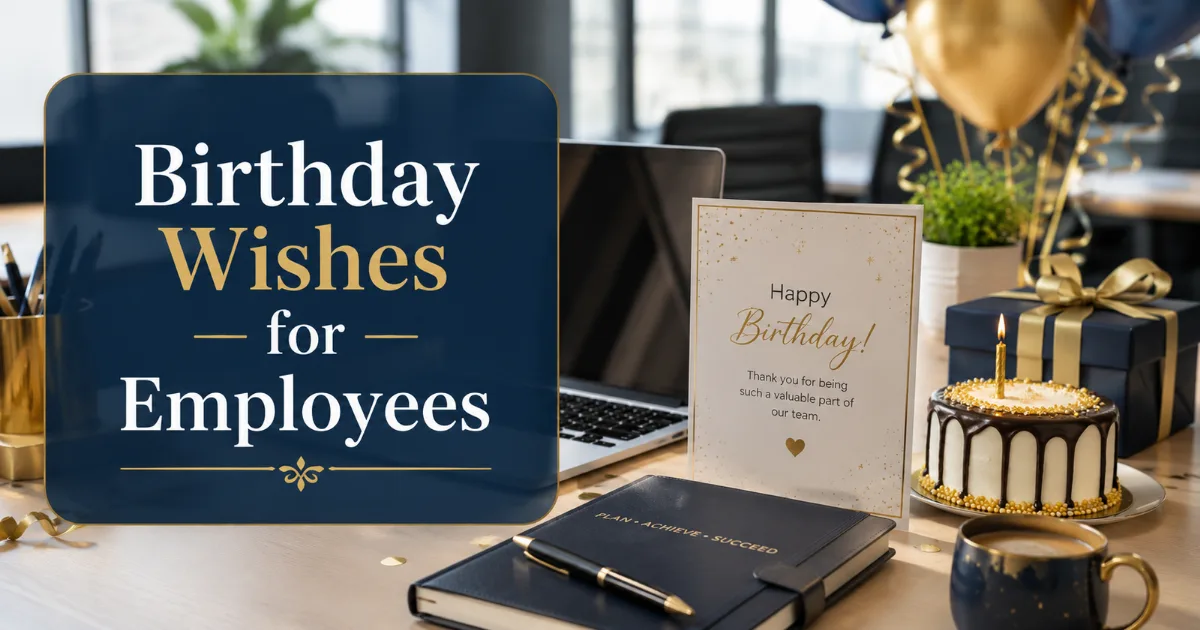 Professional birthday wishes for an employee with a greeting card and office celebration