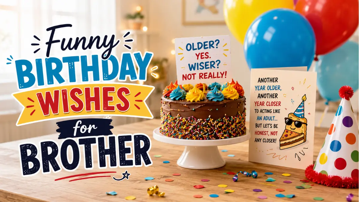 Funny birthday celebration setup for brother with cake and balloons