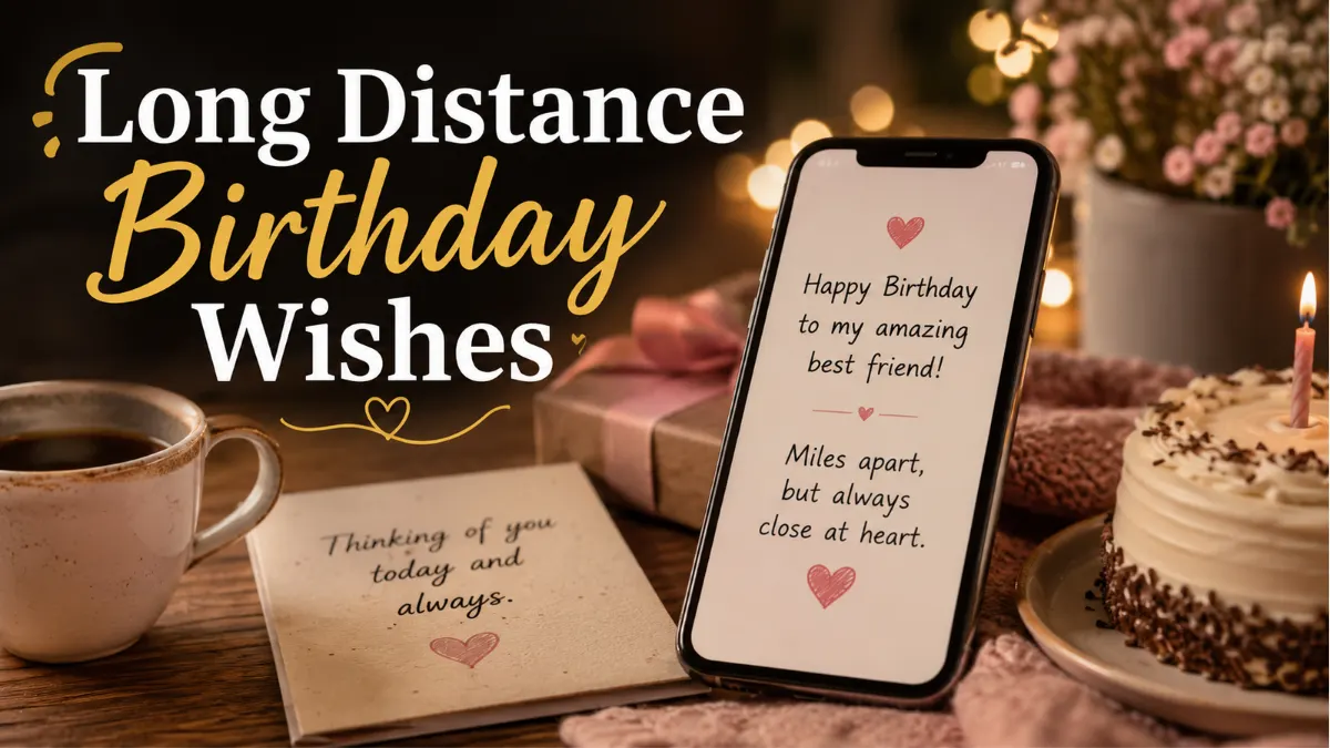 Long distance birthday wishes for best friend with phone message birthday card and warm lights