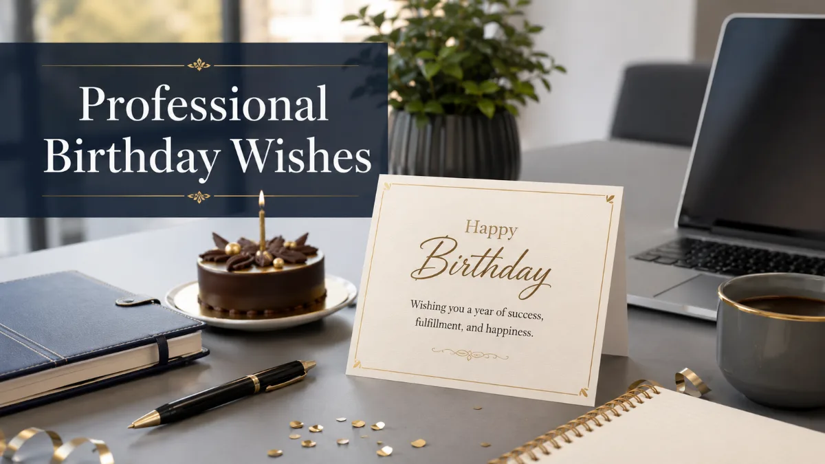 Professional birthday wishes for a manager displayed on an elegant office desk